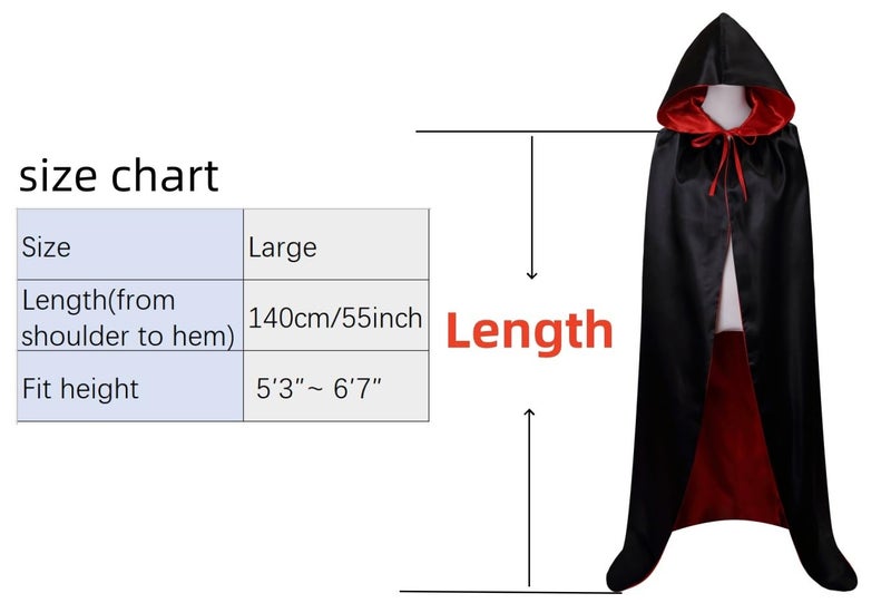 VGLOOK Unisex Christmas Halloween Witch Party Reversible Hooded Adult Vampires Cape Cloak (black/red) - Image 1